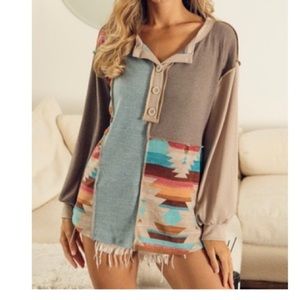 Bibi taupe/ blue/ mocha long sleeve shirt